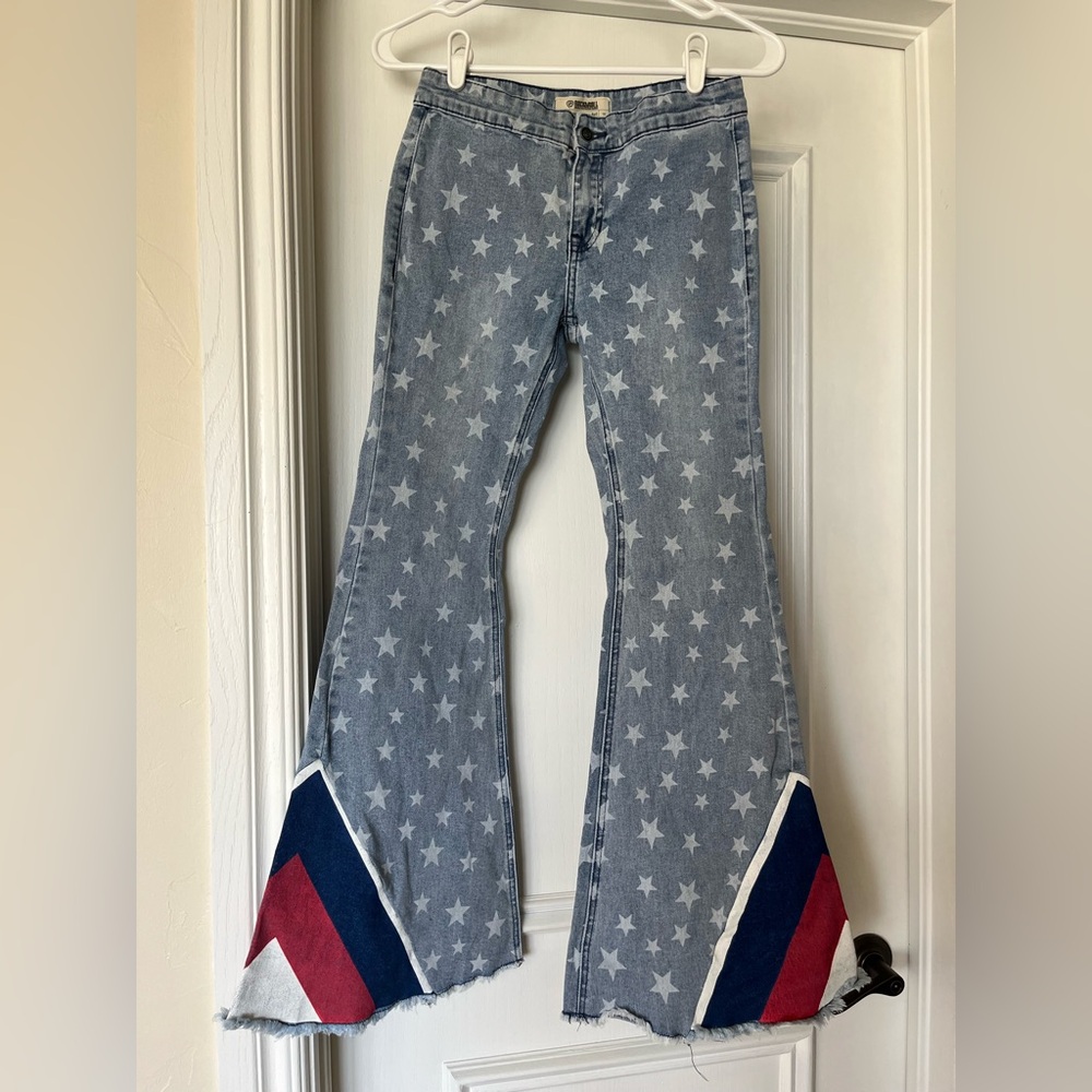 Rock&Roll Girls Size 16 Bargain Button Bell Jeans Stars Flag USA Red White Blue